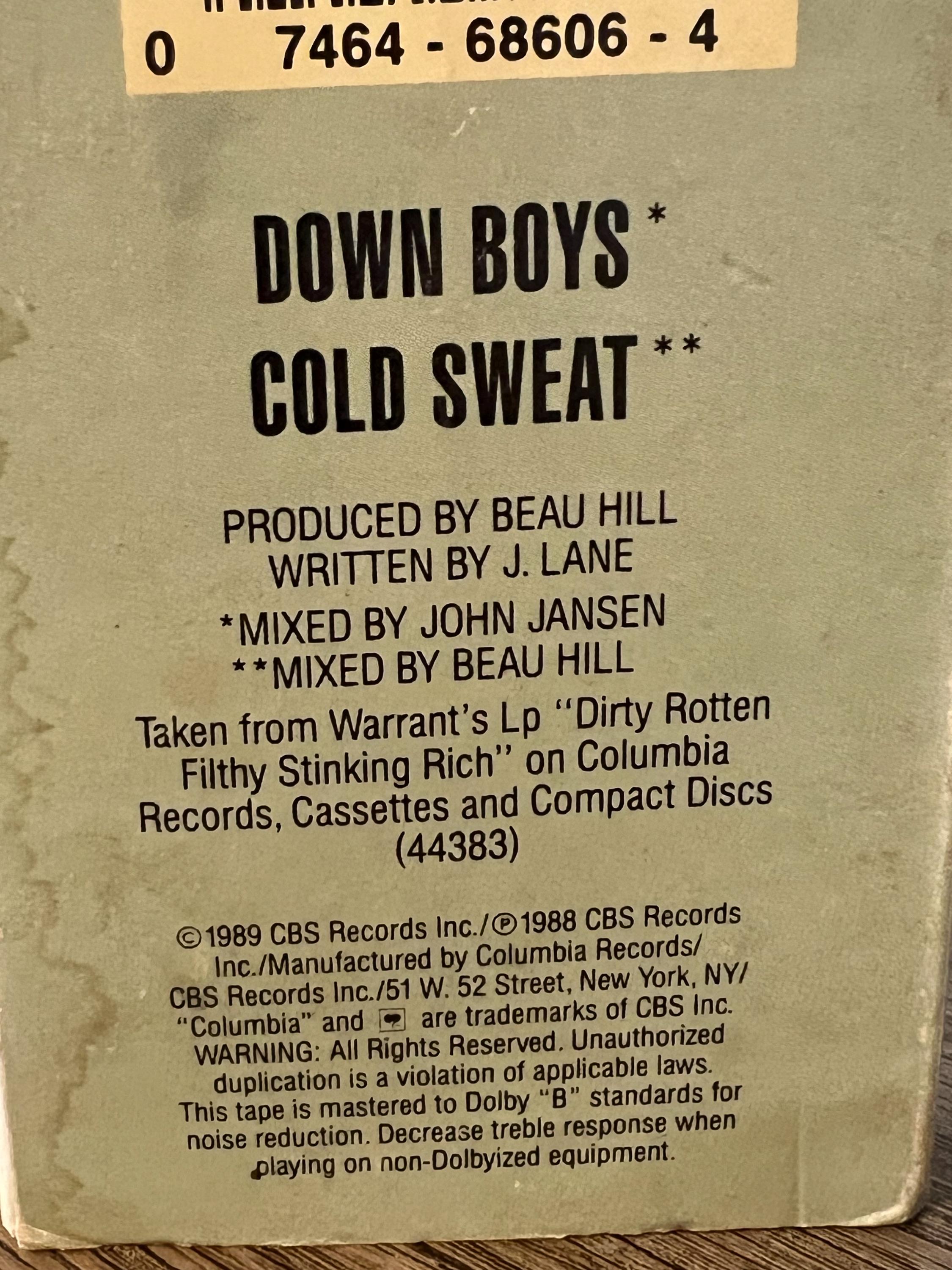Vintage 1989 Warrant "Down Boys" Cassette Tape - Glam Heavy Metal