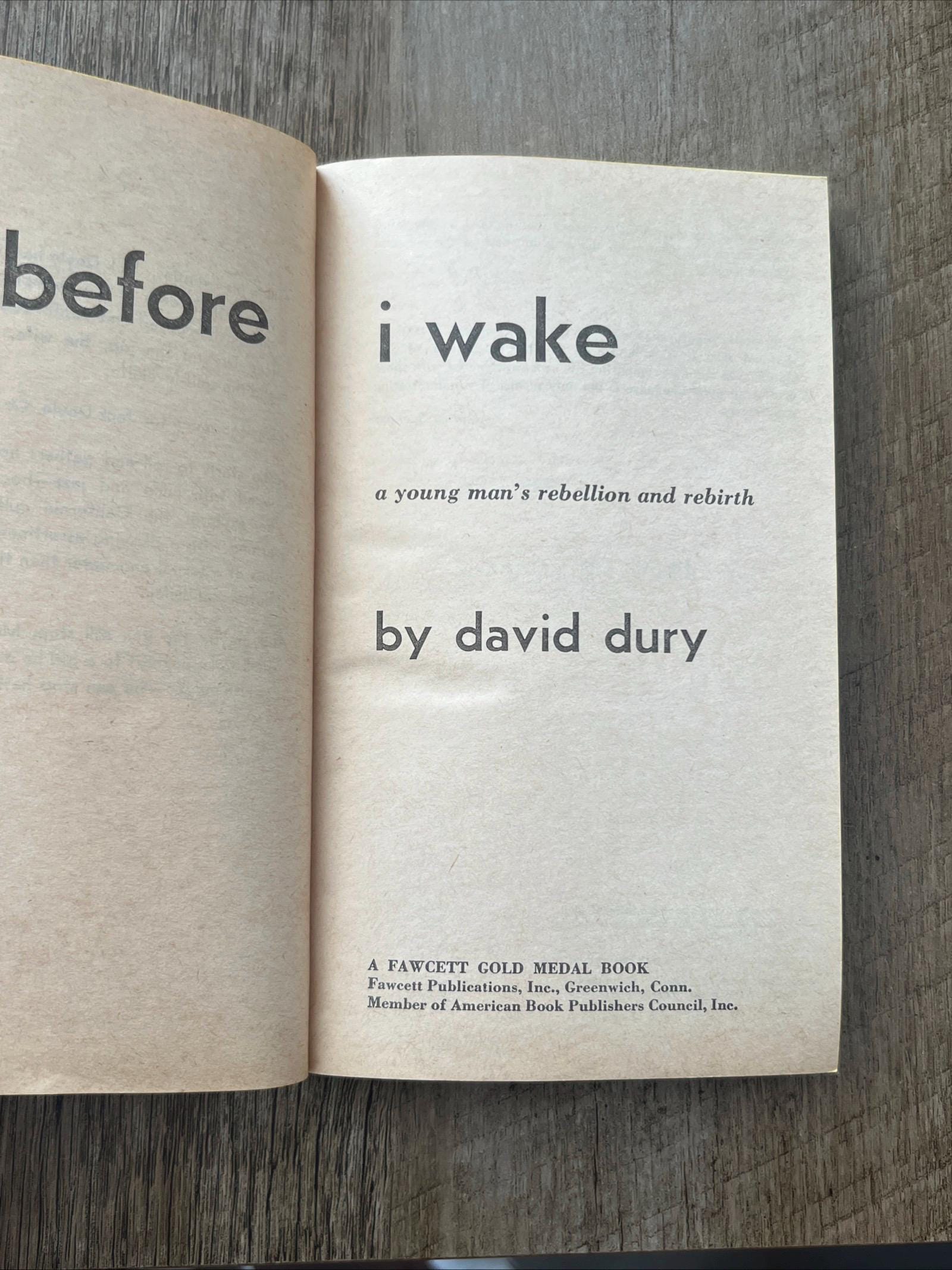 Before I Wake by David Dury ( 1968 Fawcett Gold Medal Paperback) Romace Novel