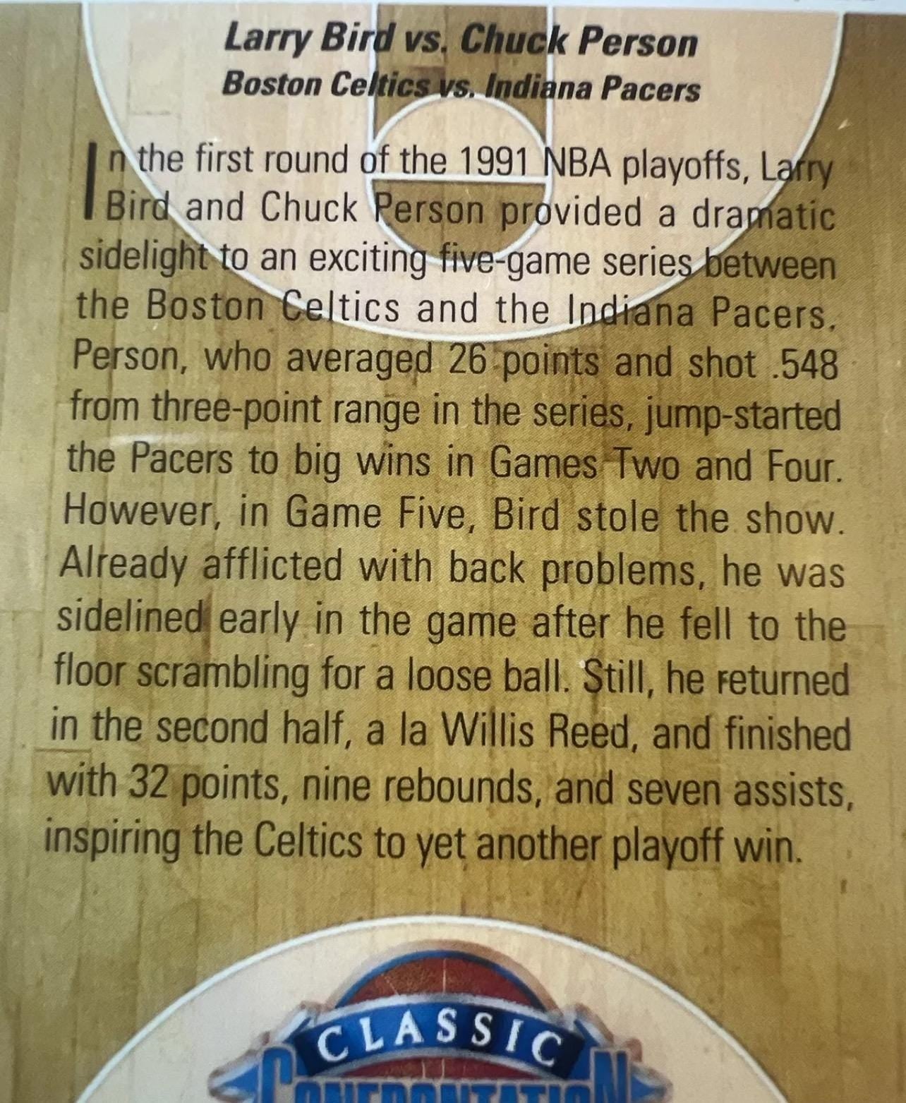 1991 Upper Deck Larry Bird vs Chuck Person Basketball Card - PSA 8