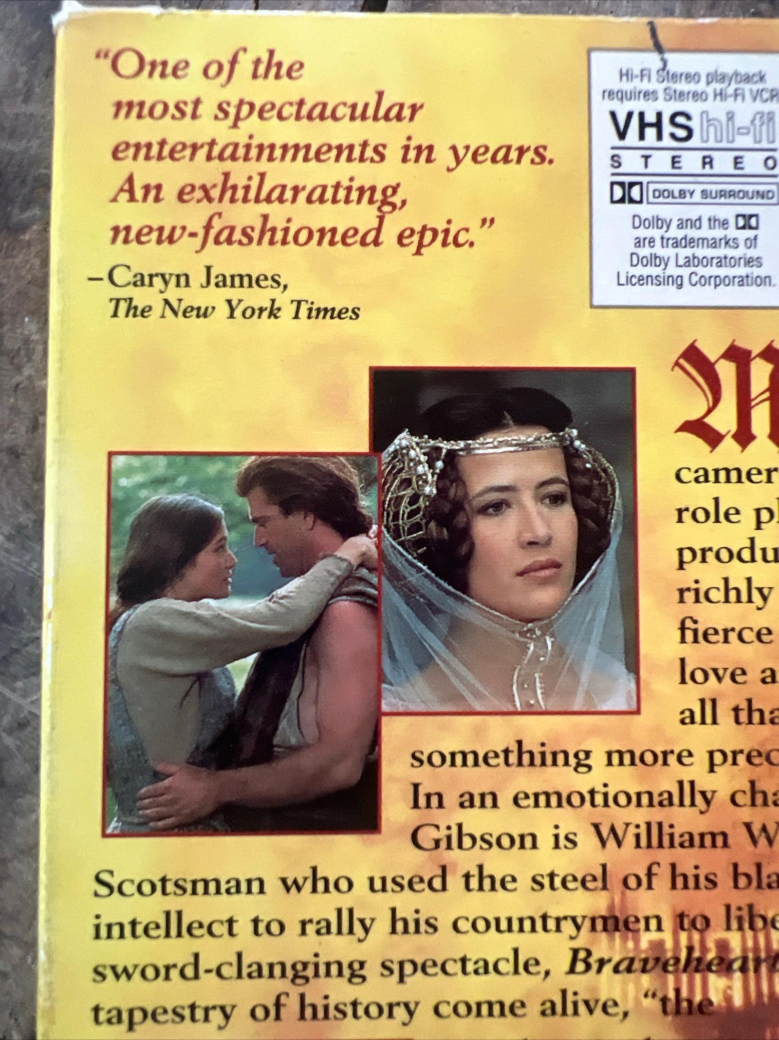 1995 BRAVEHEART staring Mel Gibson & Sophie Marceau - Paramount VHS Movie