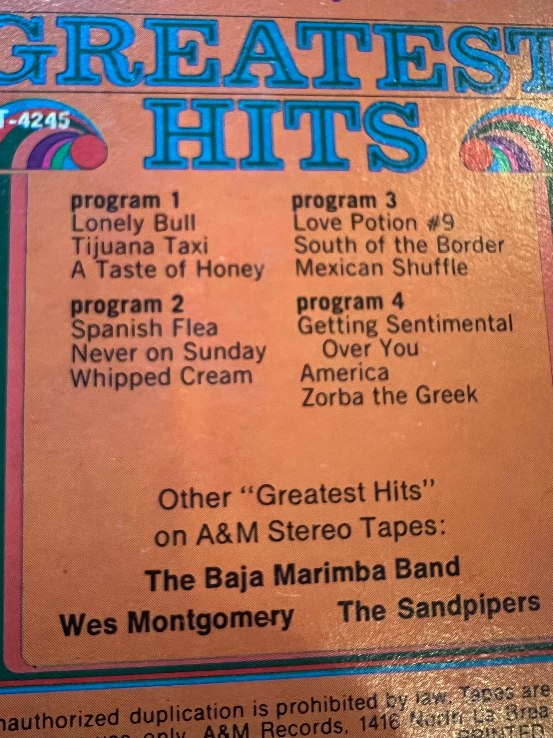 1970 Herb Alpert and The Tijuana Brass Greatest Hits - A&M Records 8-Track Tape