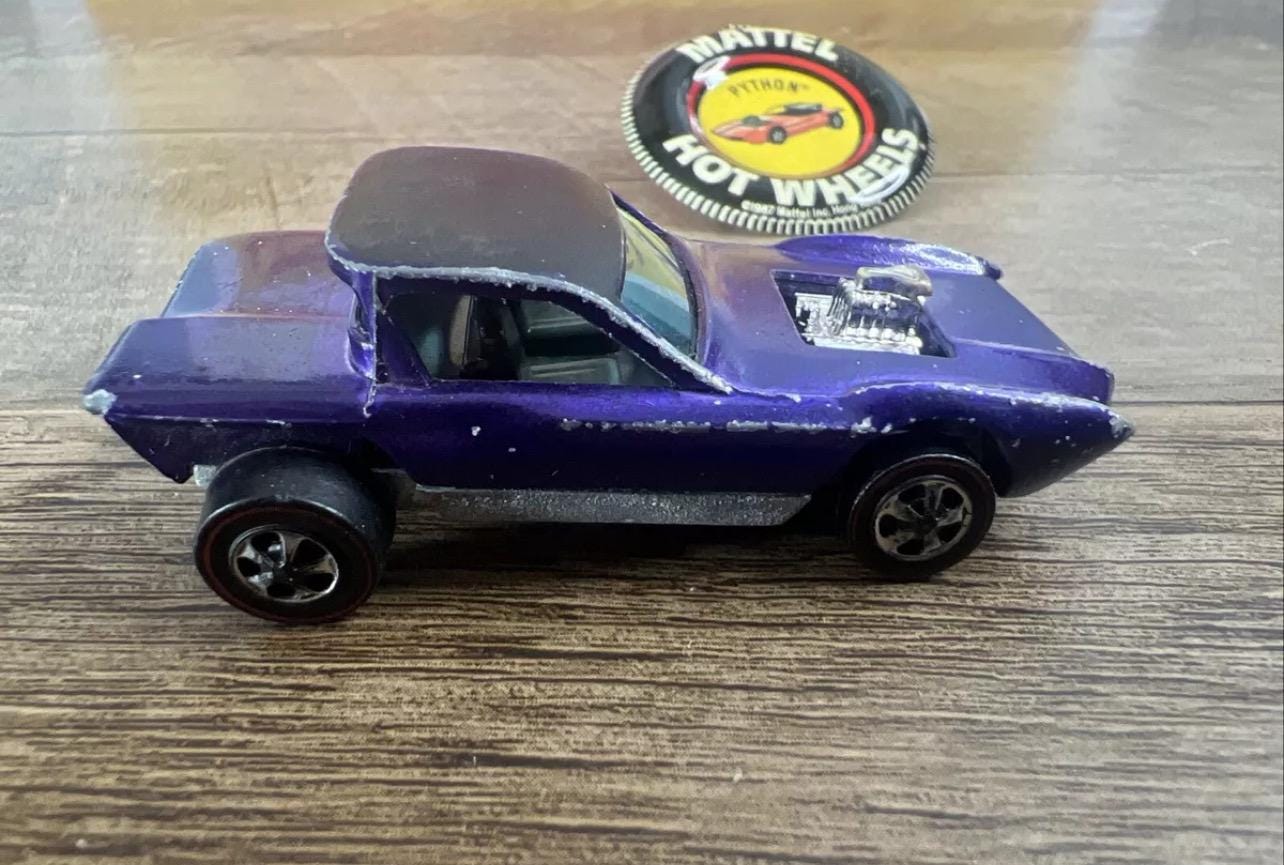 Vintage 1967 Hot Wheels Redline Python - Sweet Sixteen - Die Cast Car & Collector’s Button
