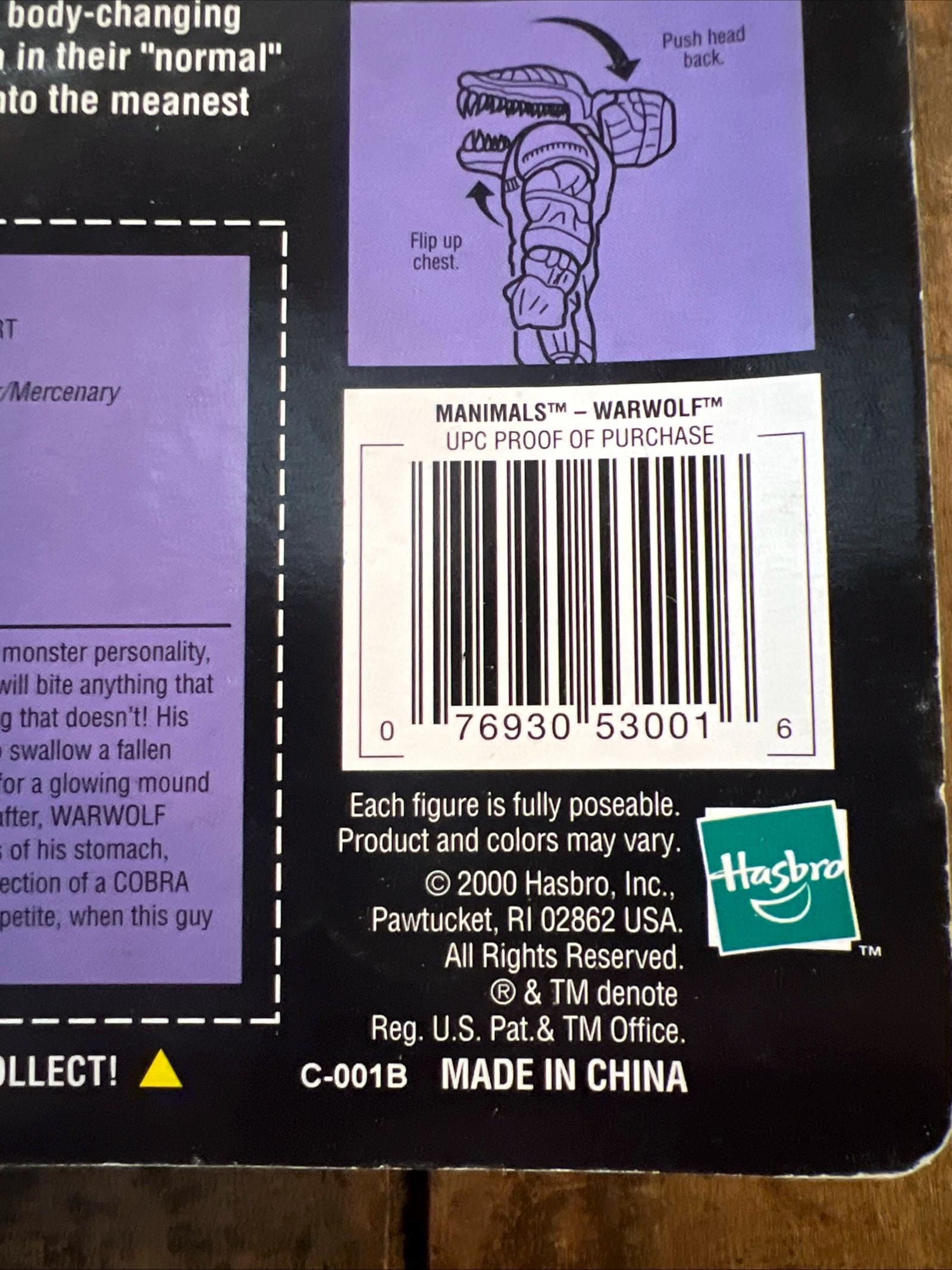 Hasbro GI JOE - MANIMALS Warwolf Action Figure - Sealed Original Card Series 1 Special Collector’s Edition