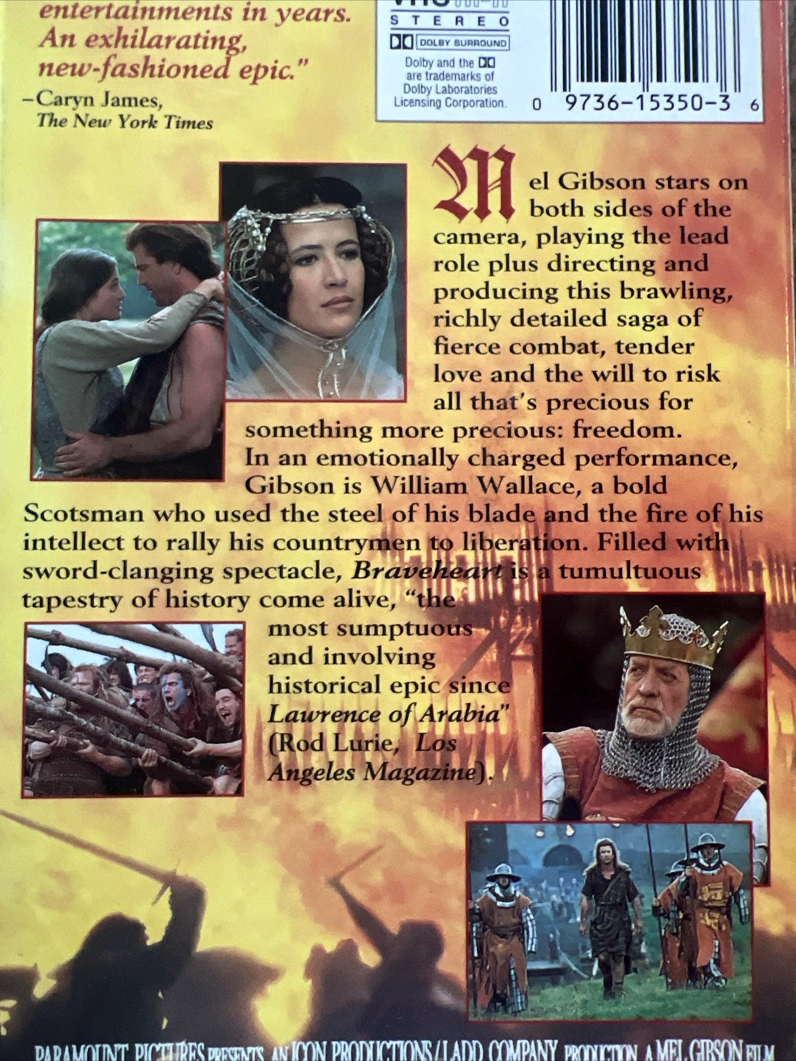 1995 BRAVEHEART staring Mel Gibson & Sophie Marceau - Paramount VHS Movie