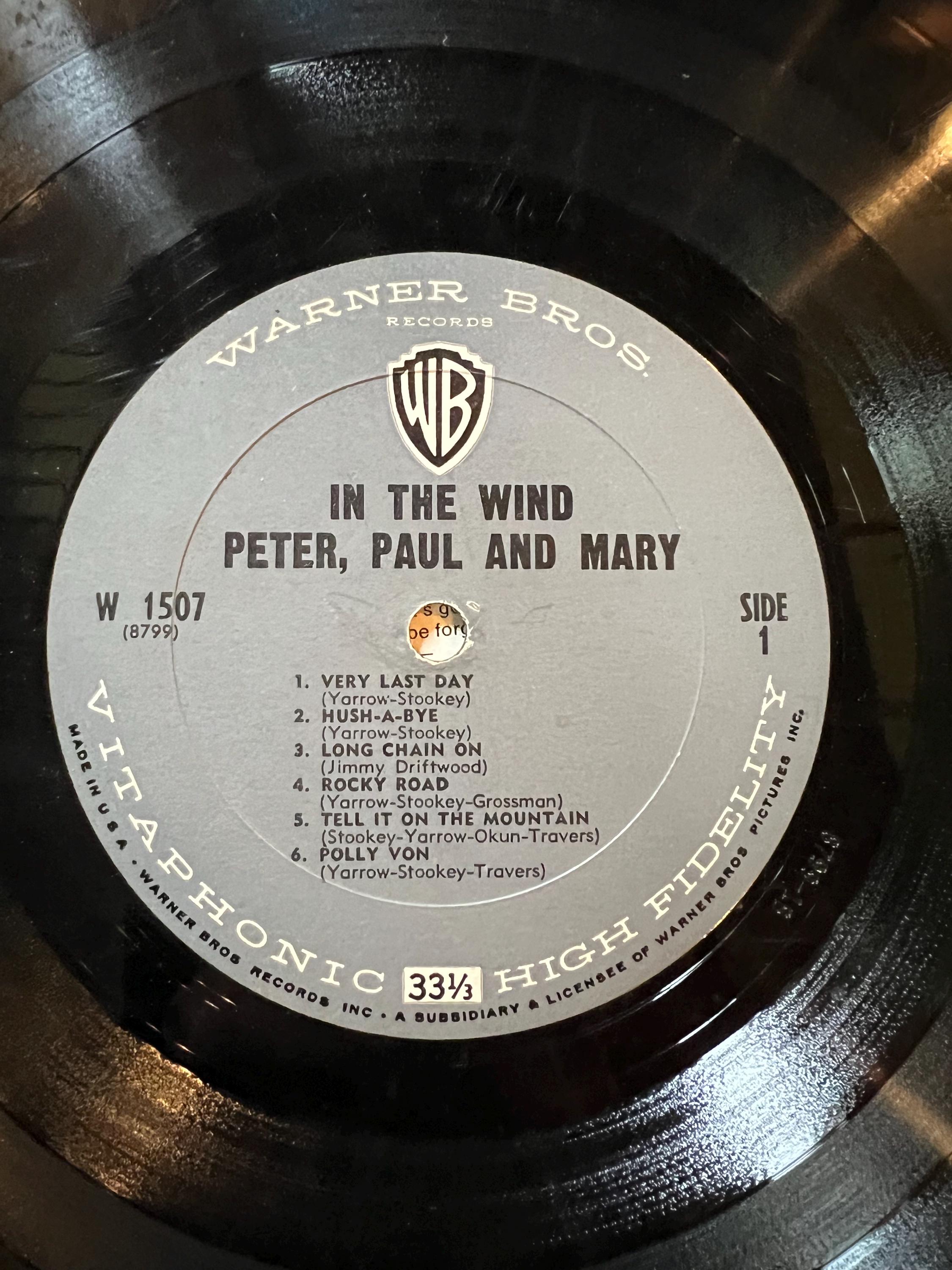 Peter Paul and Mary "In The Wind" LP - 1963 Warner Bros Retro Vinyl Record