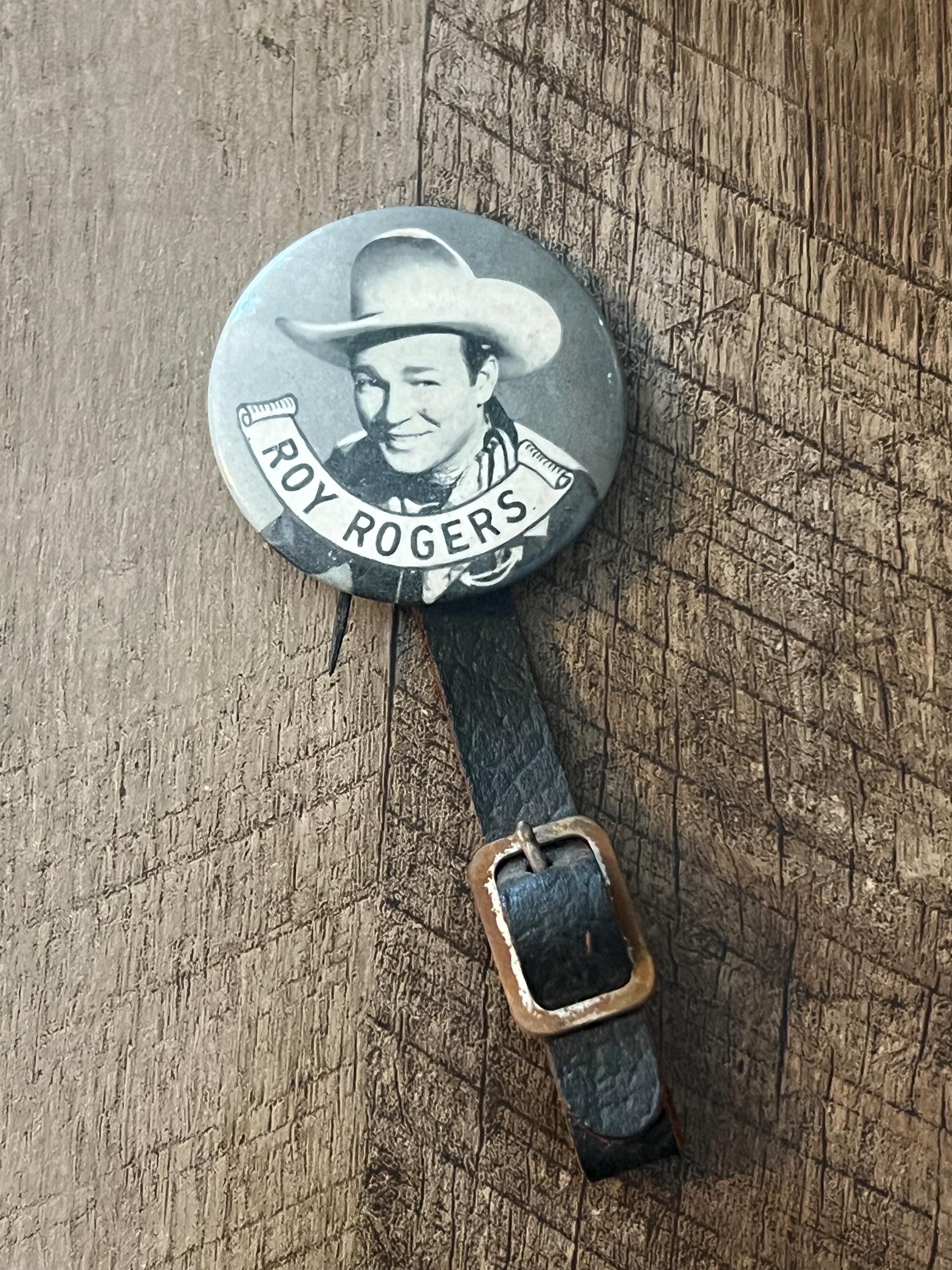 Vintage 1940s Roy Rogers Pinback Button & Leather Watch Fob - Cowboy Collectible