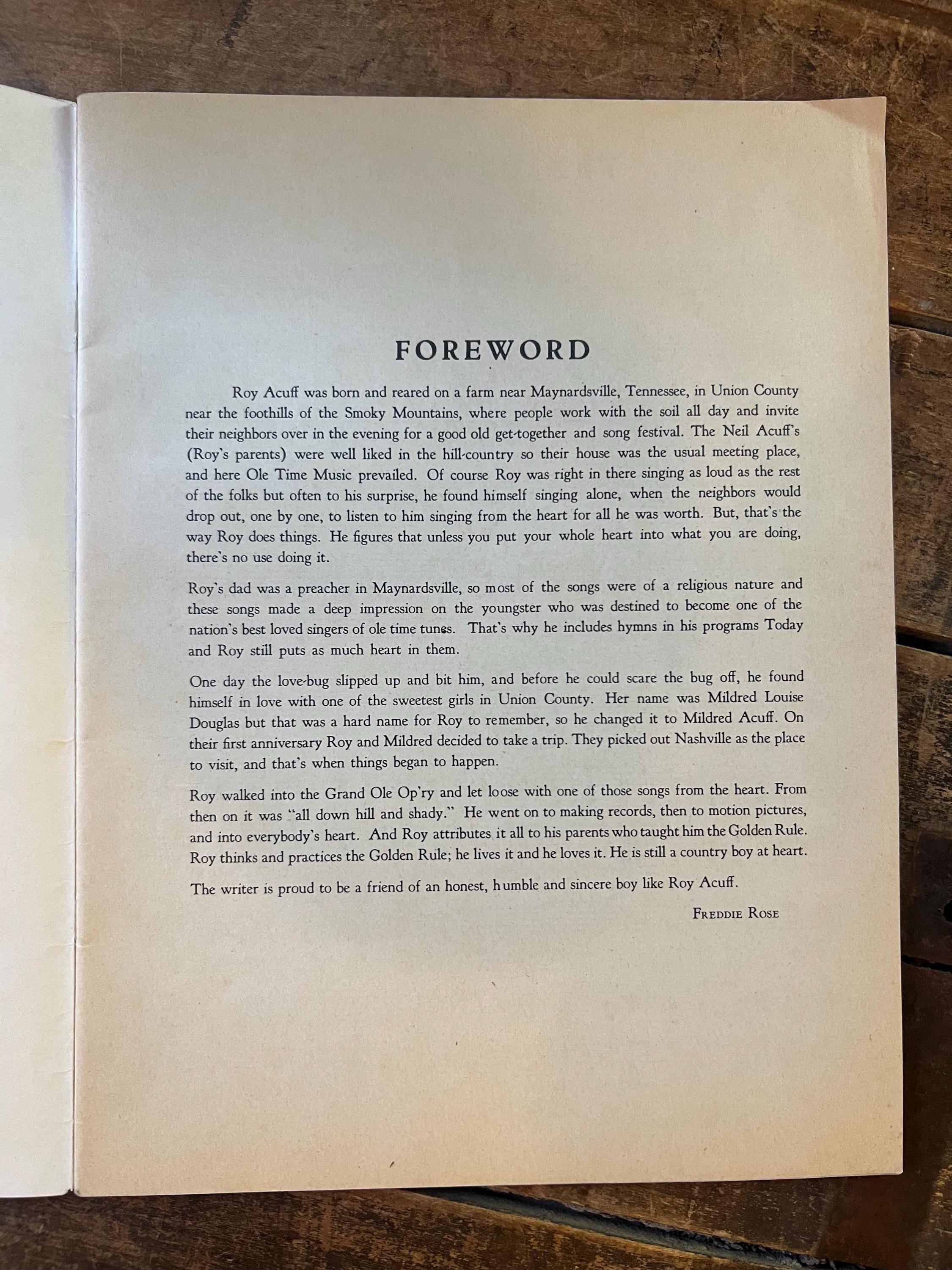 Vintage 1940s Roy Acuff Sheet Music: Smokey Mountain Songs