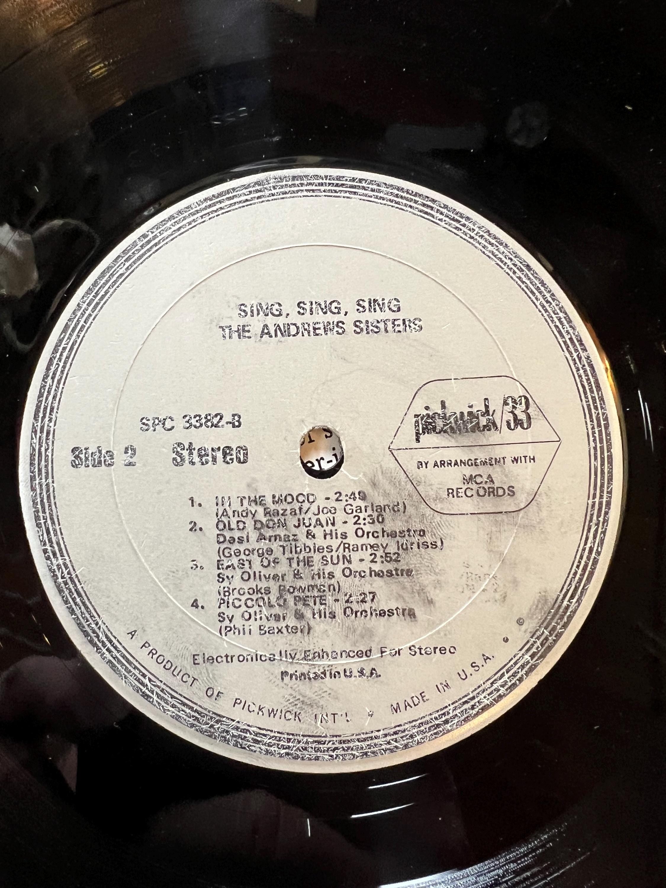 The Andrews Sisters “Sing, Sing, Sing” - 1974 Pickwick Records - LP Vinyl Album