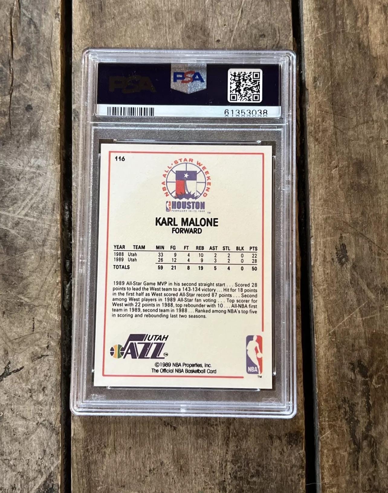 1989 NBA Hoops Karl Malone All-Star Card - PSA 8 Graded