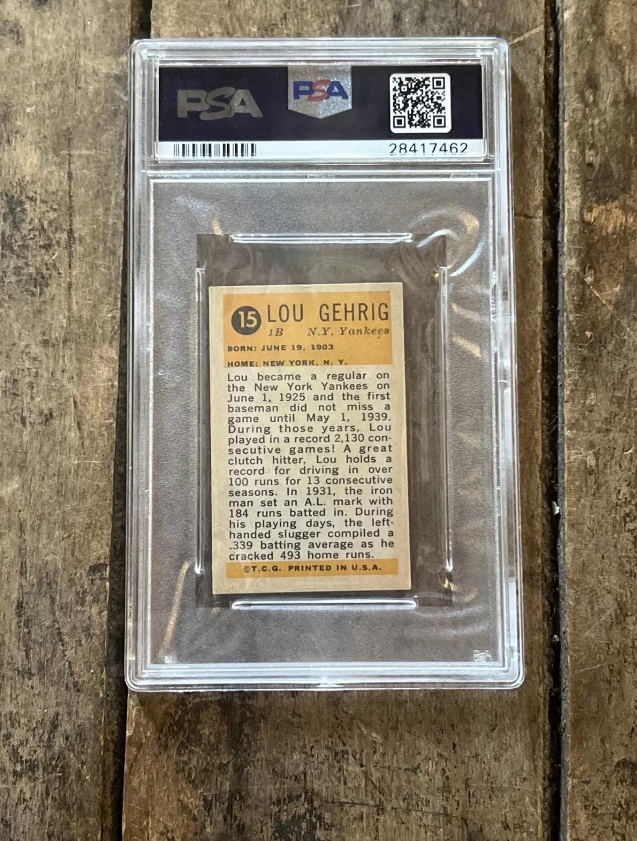 1963 Bazooka Lou Gehrig Baseball Card - All-Time Greats, PSA 6