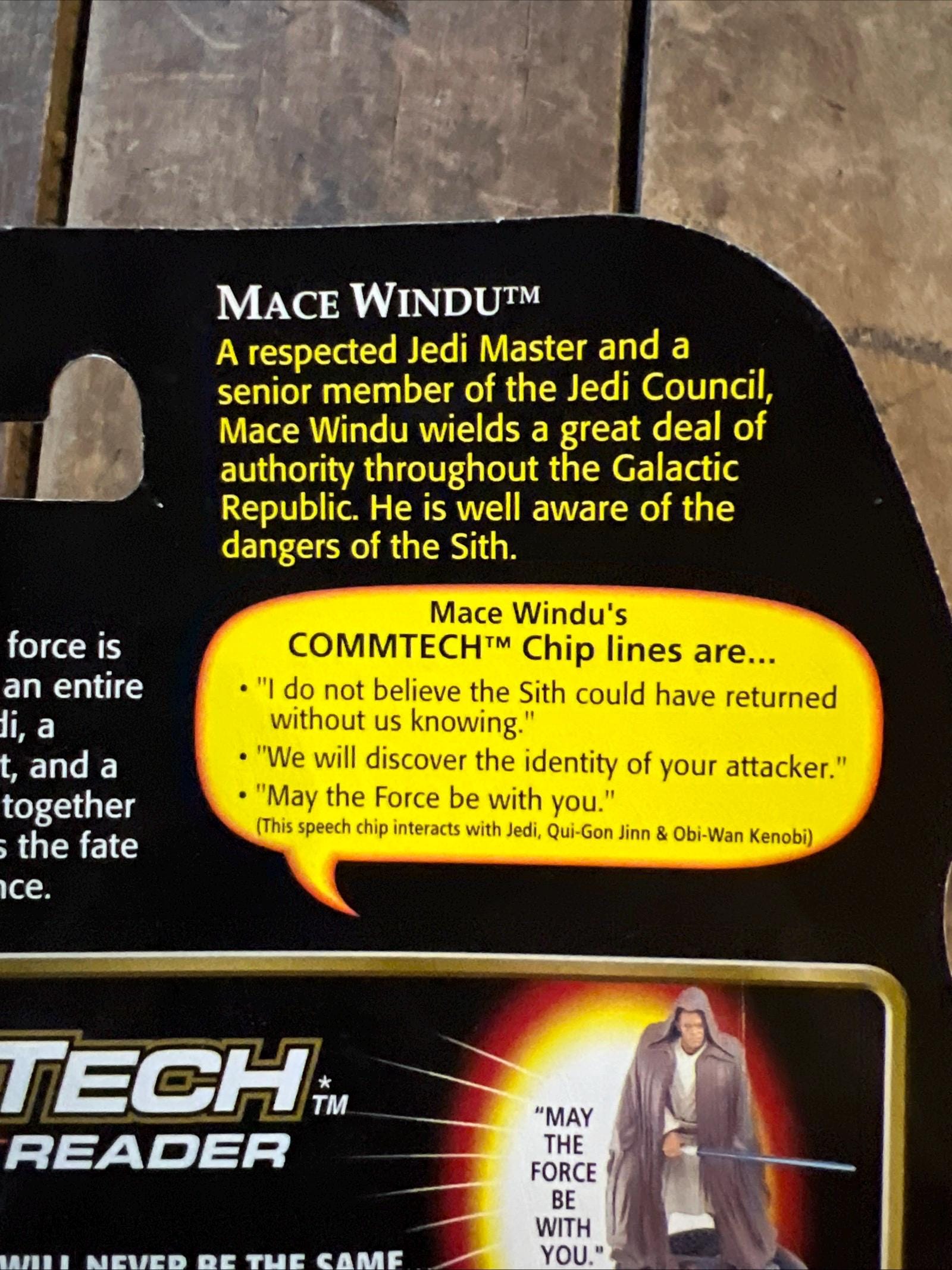 1998 Star Wars Episode 1 Mace Windu Action Figure - Commtech Chip MOC