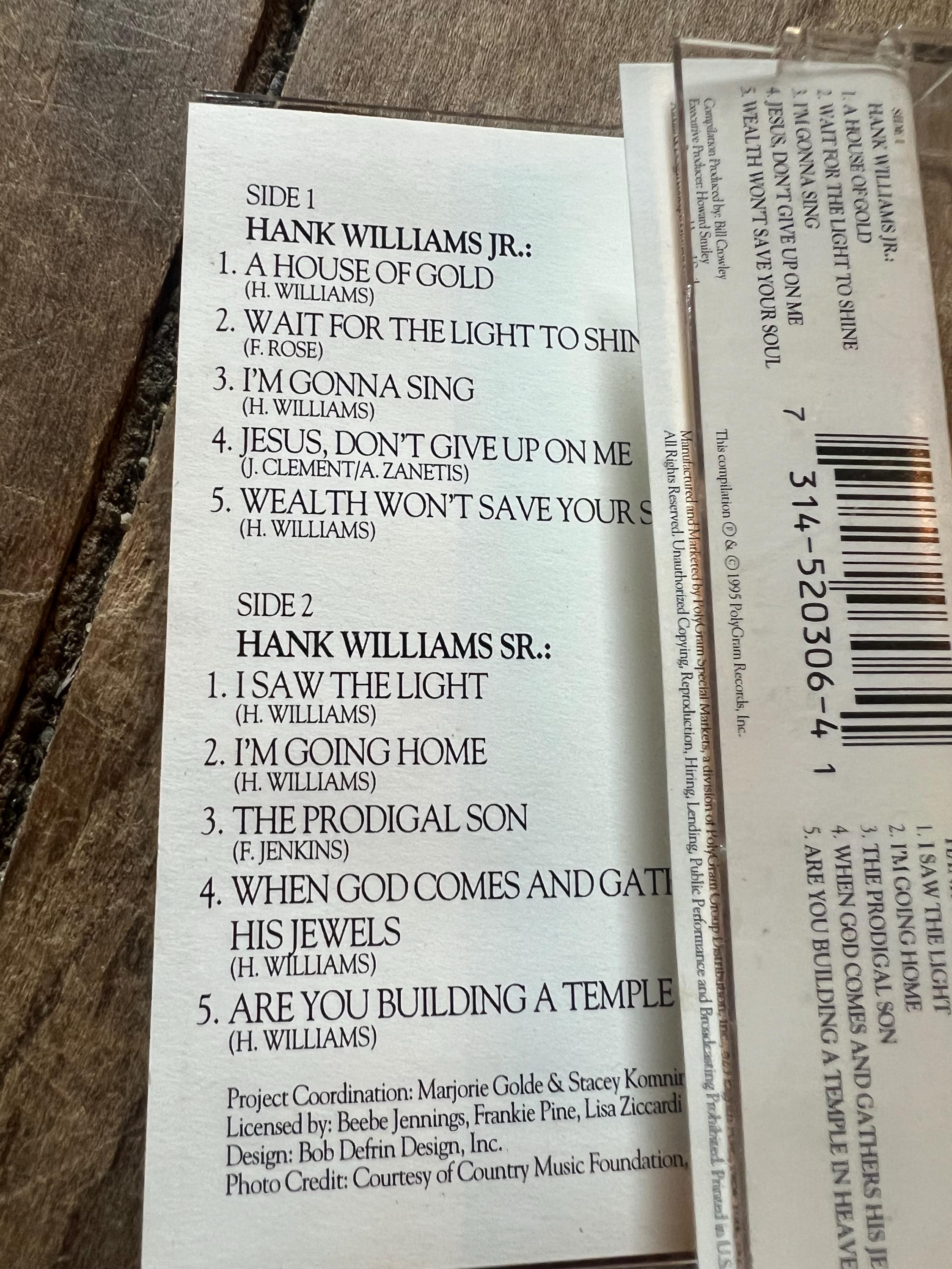 Hank Williams Gospel Cassette Tape: Back to Back Favorites - Rebound Records