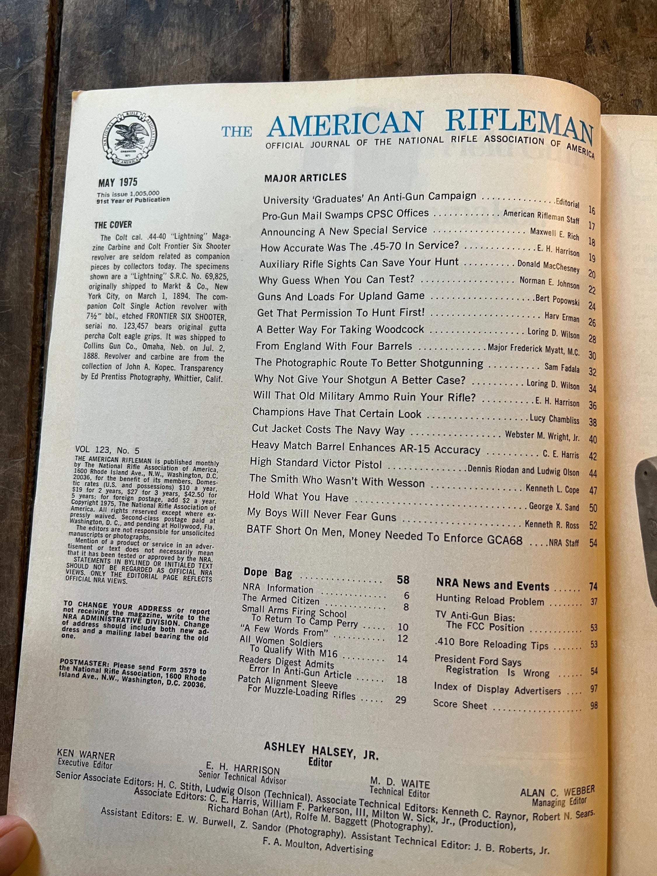 Vintage 1975 American Rifleman Magazine - May Edition- Retro Advertising - Men’s Outdoor Magazine