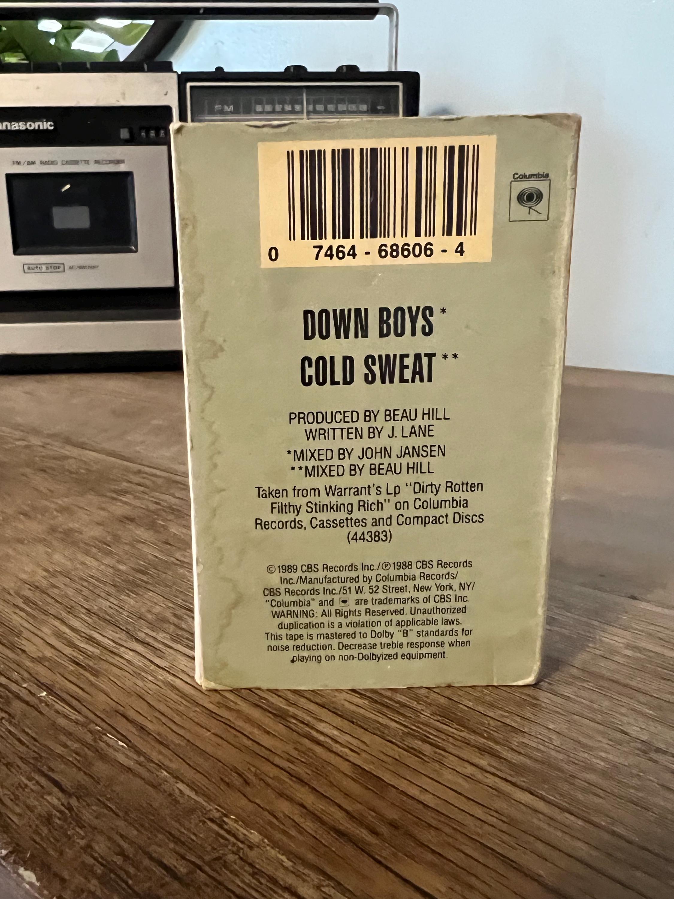 Vintage 1989 Warrant "Down Boys" Cassette Tape - Glam Heavy Metal