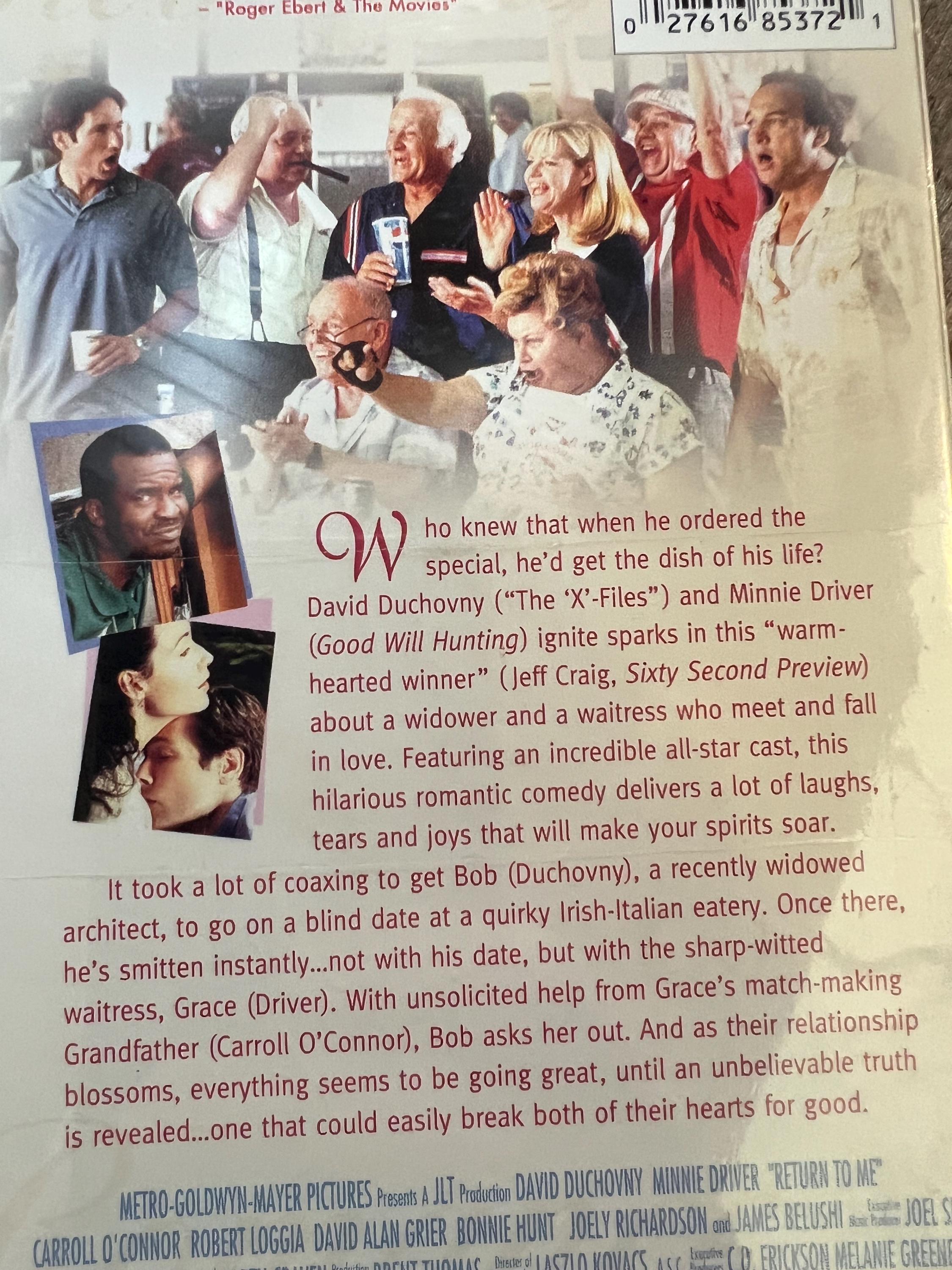 Return To Me ( VHS 2000) Starring - Minnie Driver & David Duchovny - NOS Sealed