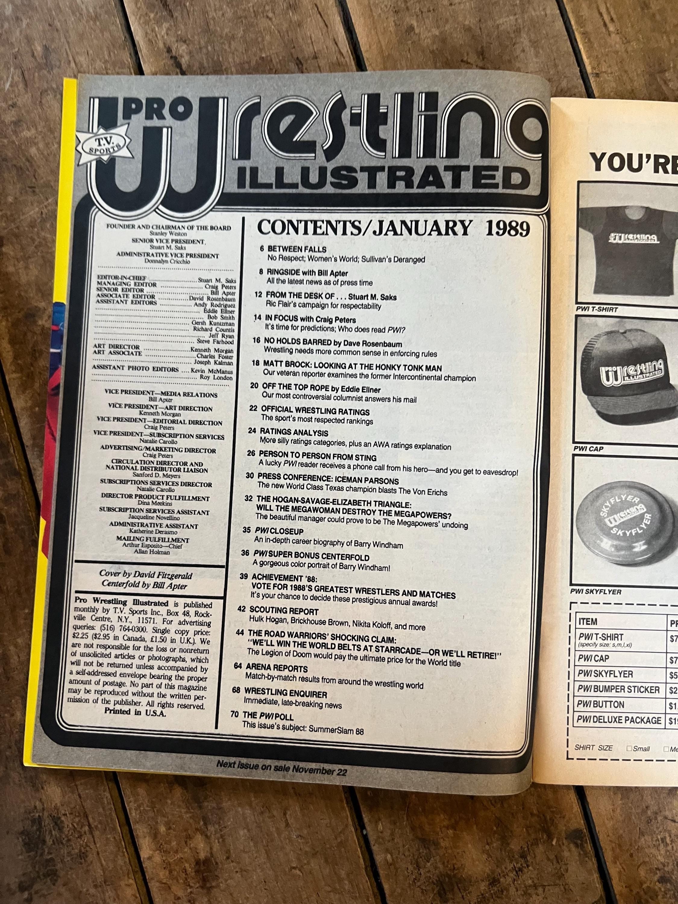 Pro Wrestling Illustrated Magazine  - January 1989- WWF WWE - Miss Elizabeth