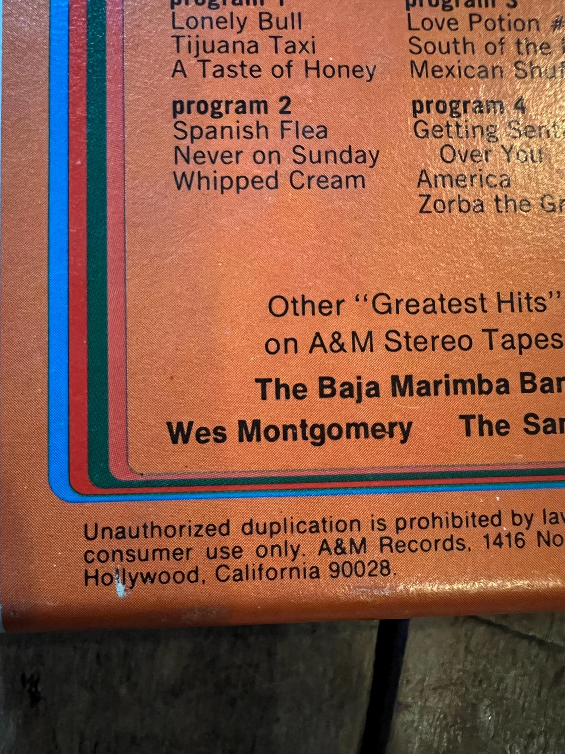 1970 Herb Alpert and The Tijuana Brass Greatest Hits - A&M Records 8-Track Tape