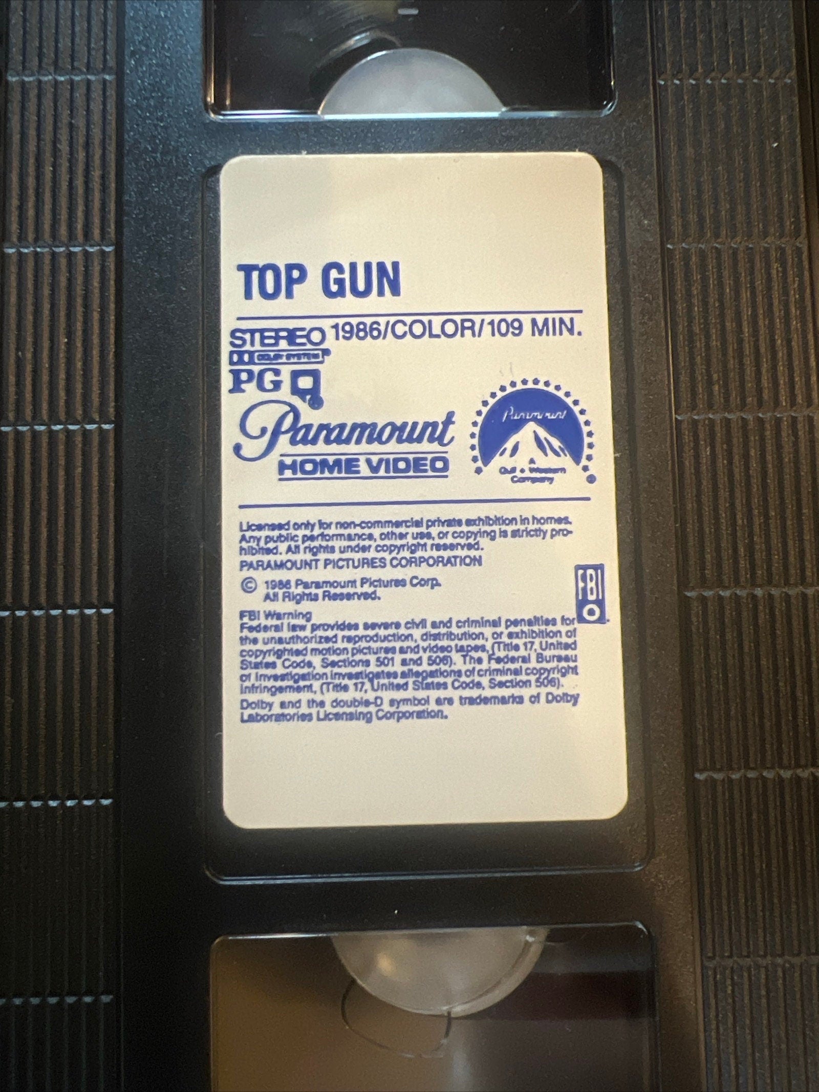 Original 1986 TOP GUN staring Tom Cruise & Kelly McGillis and Val Kilmer -  VHS Movie and  Slip Cover - Paramount Pictures Jerry Bruckheimer